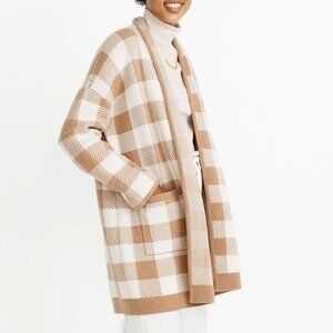 New Madewell Minetta Wool Blend Plaid Oversized Coatigan Beige Ivory XXS